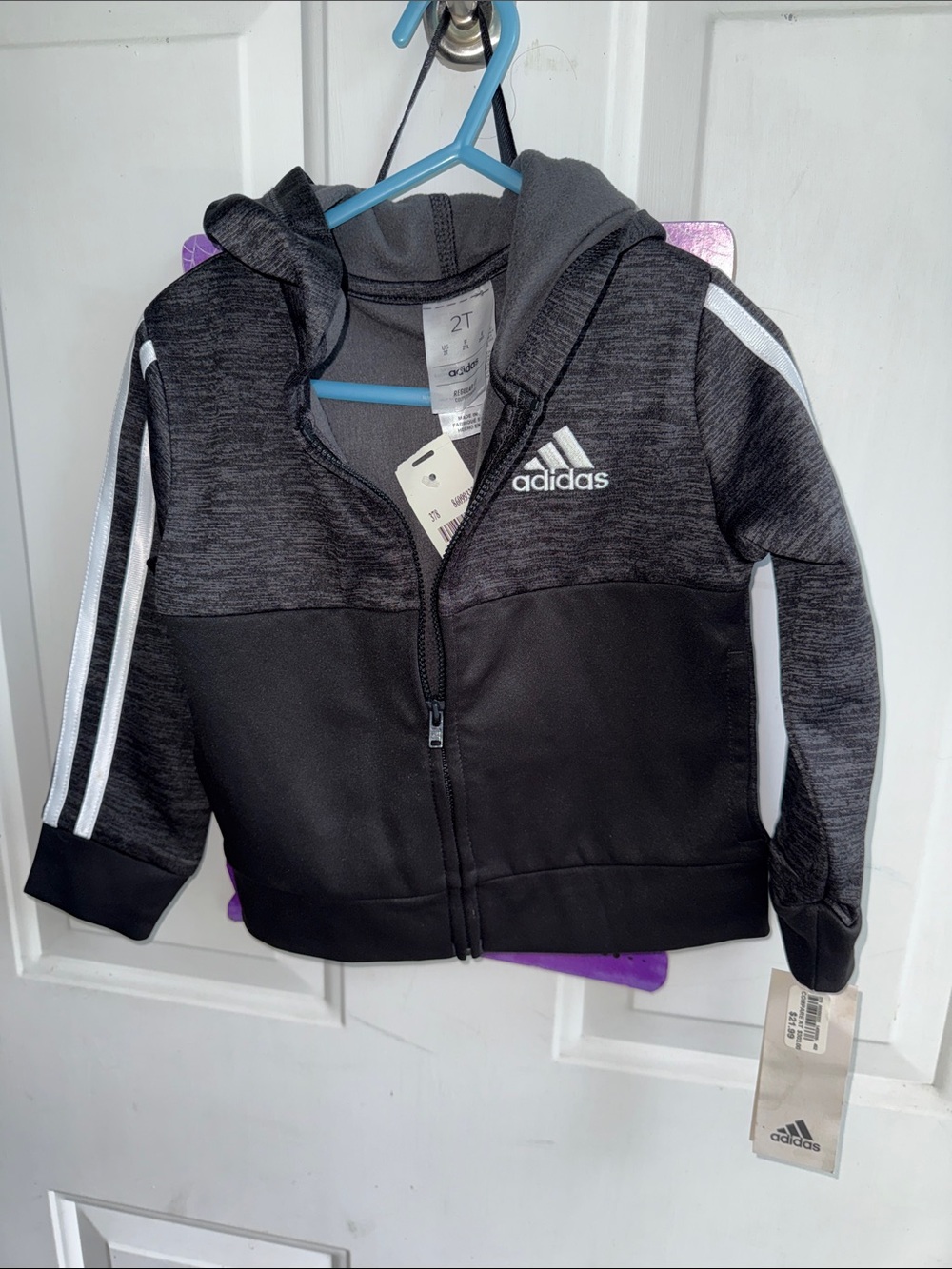 adidas Black & Gray Kids' Hooded Zip Jacket with White Logo